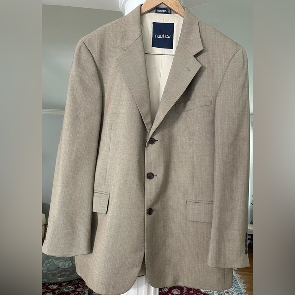Nautical men's wool suit Blazer size 40R color brown Cream mixed